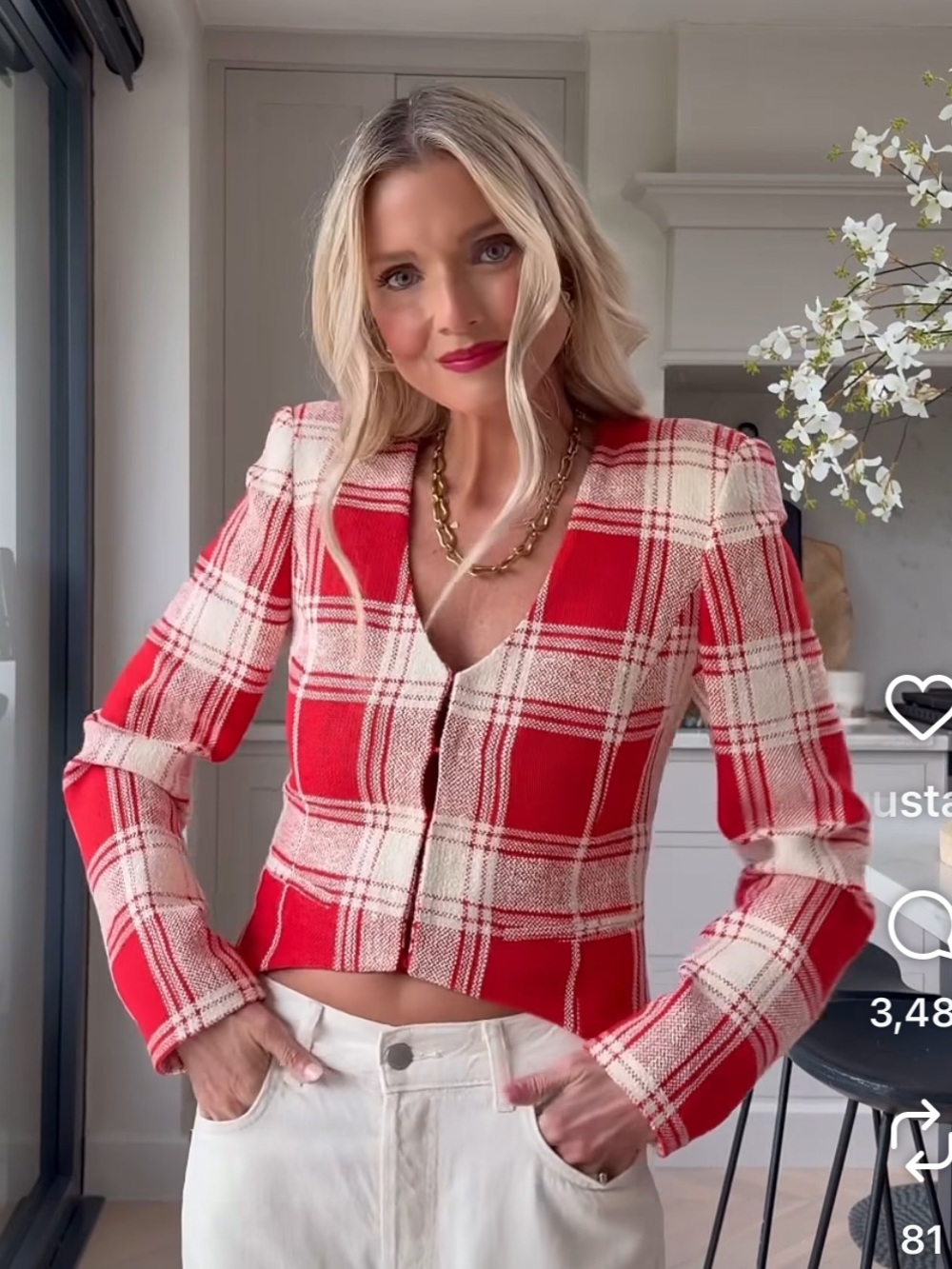 ZARA Red Plaid V-Neck Women's peplum blazer